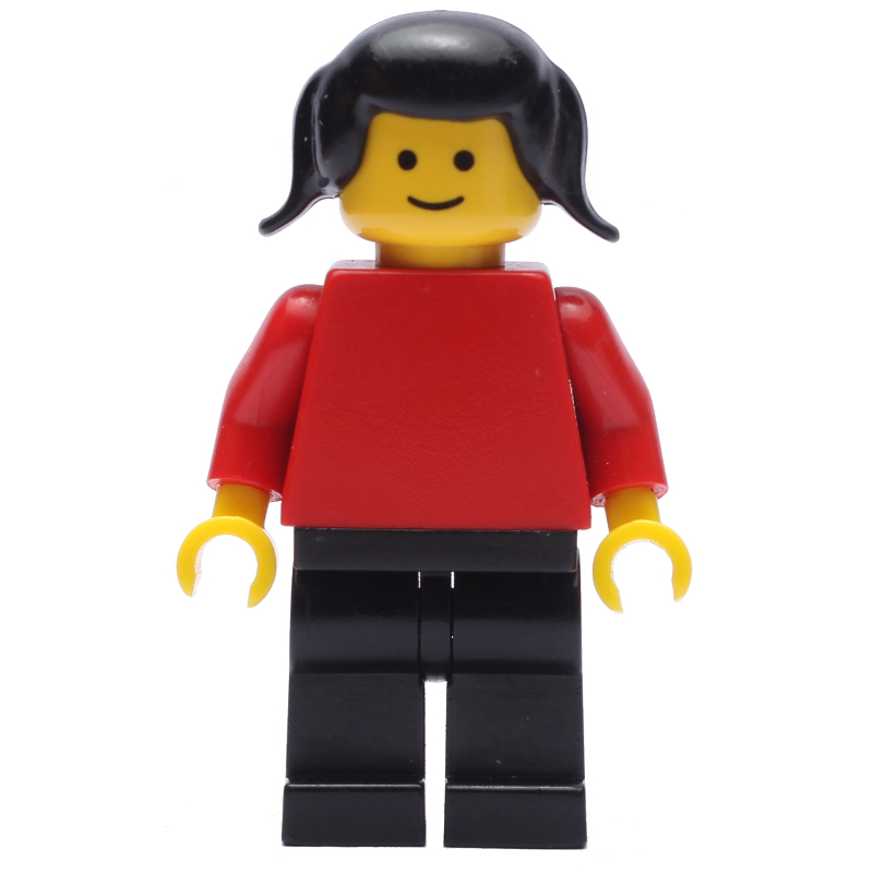 Femme, torse rouge uni, jambes noires, cheveux noirs (Woman, Plain Red Torso, Black Legs, Black Hair)