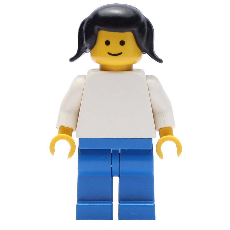 Femme, torse blanc uni et jambes bleues, cheveux en couettes noirs (Female, Plain White Torso and Blue Legs, Black Pigtails Hair)