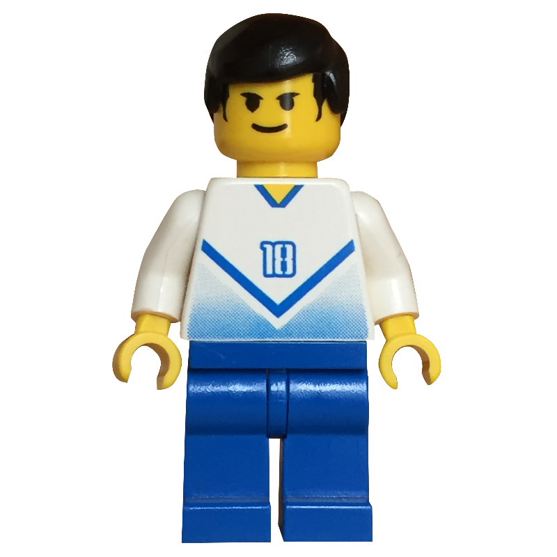 Torse blanc, jambes bleues, #18 (Soccer Player White Torso, Blue Legs, #18)
