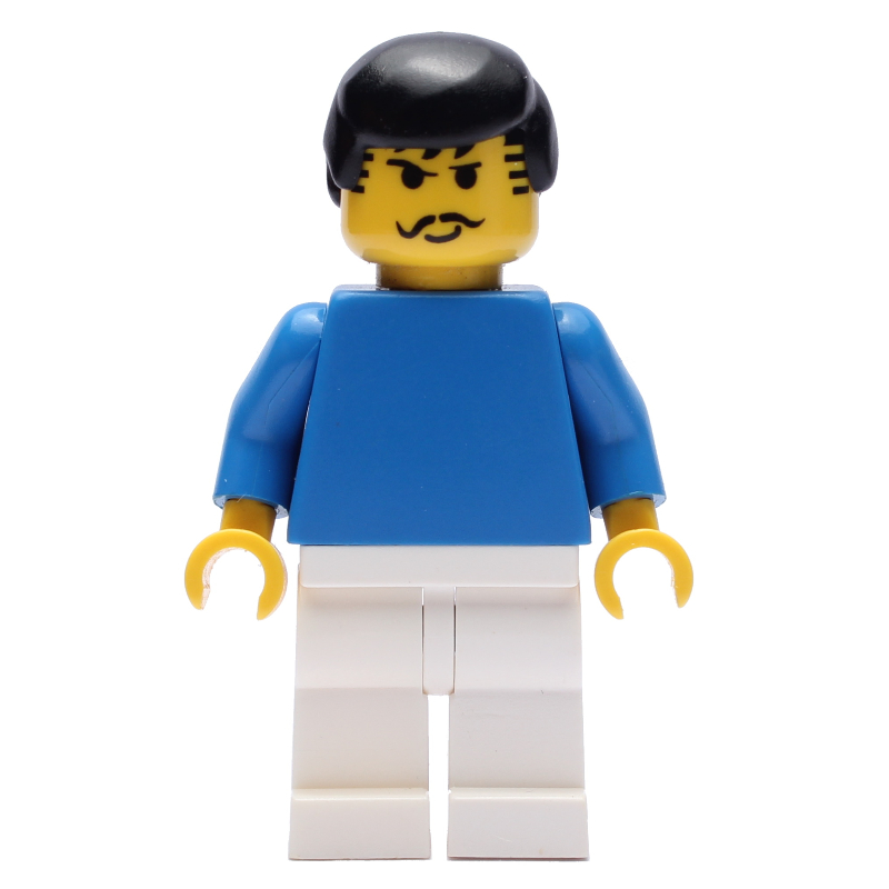 Joueur de football torse bleu, jambes blanches, cheveux noirs, moustache (Soccer Player Blue Torso, White Legs, Black Hair, Mustache)