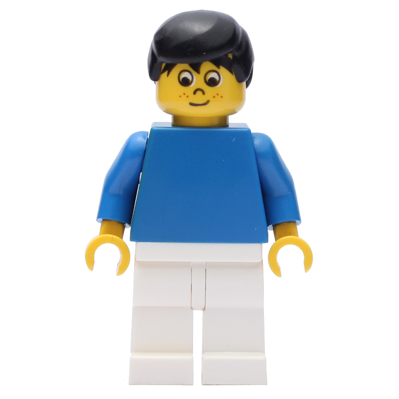 Joueur de football torse bleu, jambes blanches, cheveux noirs, taches de rousseur (Soccer Player Blue Torso, White Legs, Black Hair, Freckles)
