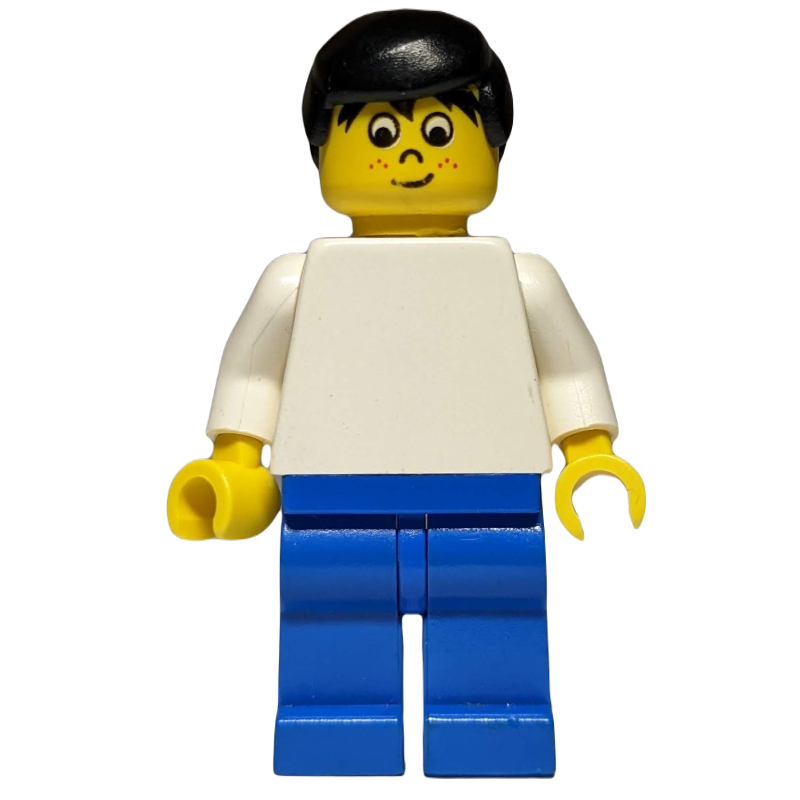 Joueur de football torse blanc, jambes bleues, cheveux noirs, taches de rousseur (Soccer Player White Torso, Blue Legs, Black Hair, Freckles)