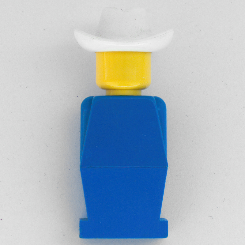 Torse bleu LEGOLAND, jambes bleues, chapeau de cowboy blanc (LEGOLAND Blue Torso, Blue Legs, White Cowboy Hat)
