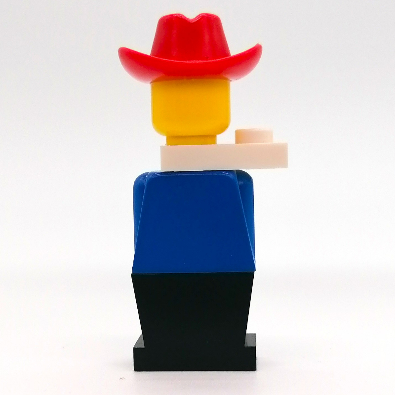 Torse bleu LEGOLAND, jambes noires, chapeau de cowboy rouge, écharpe blanche (LEGOLAND Blue Torso, Black Legs, Red Cowboy Hat, White Scarf)