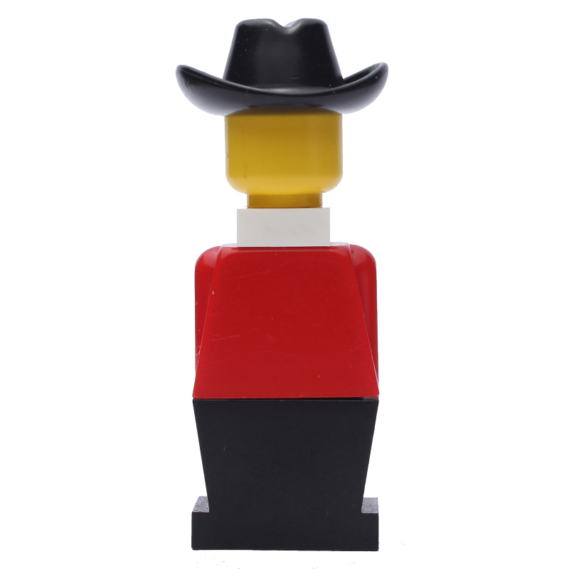 Torse rouge LEGOLAND, jambes noires, chapeau de cowboy noir, écharpe blanche (LEGOLAND Red Torso, Black Legs, Black Cowboy Hat, White Scarf)