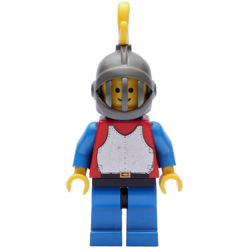 Chevalier (plaque de poitrine sur rouge) - jambes bleues, plume jaune, cape en plastique (Knight (Breastplate on Red) - Blue Legs, Yellow Plume, Plastic Cape)
