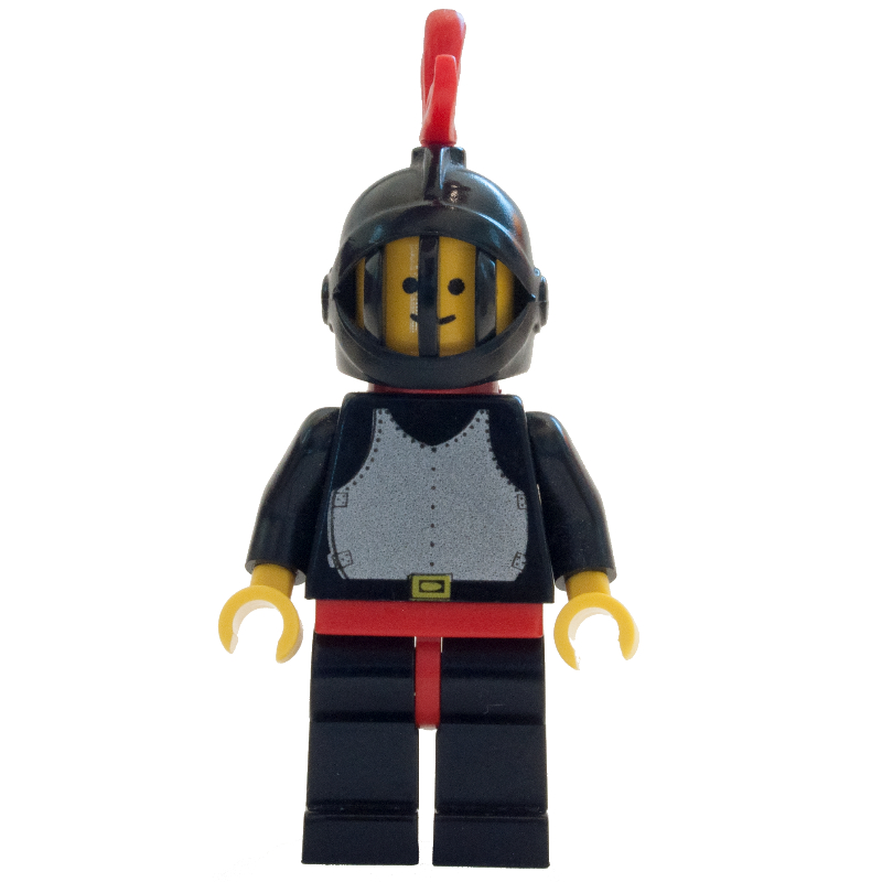 Chevalier (plaque de poitrine sur noir) - jambes noires, casque noir, plume rouge (Knight (Breastplate on Black) - Black Legs, Black Helmet, Red Plume)