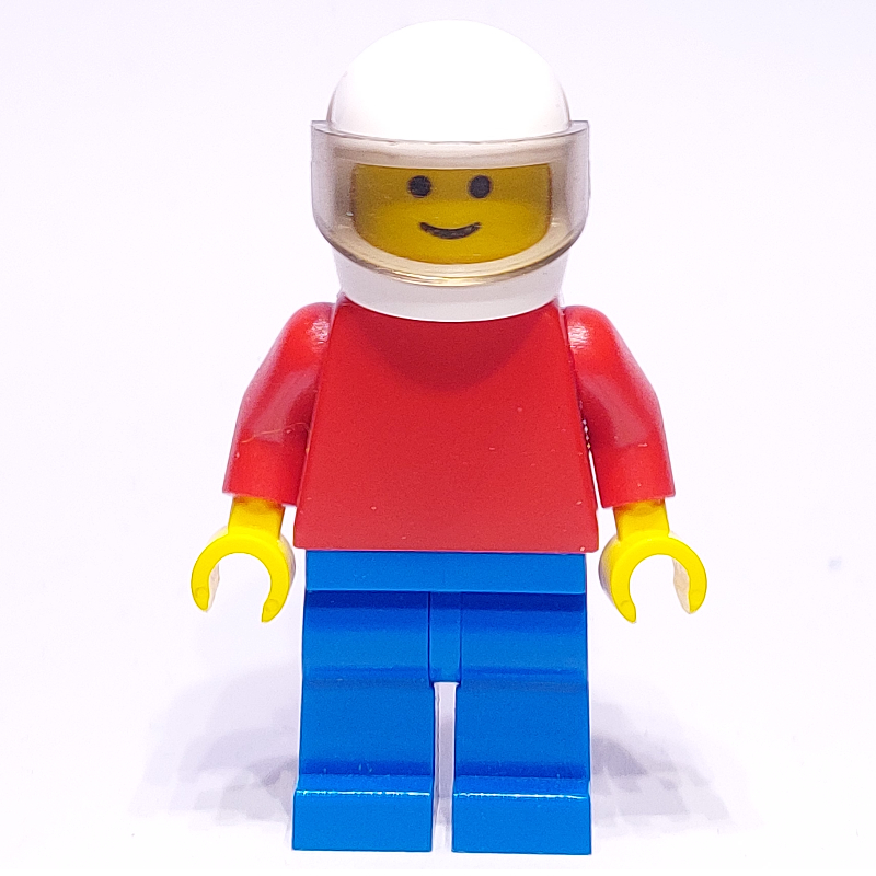 Homme, sans motif, torse rouge, jambes bleues, casque blanc avec visière (Man, Plain, Red Torso, Blue Legs, White Helmet with Visor)