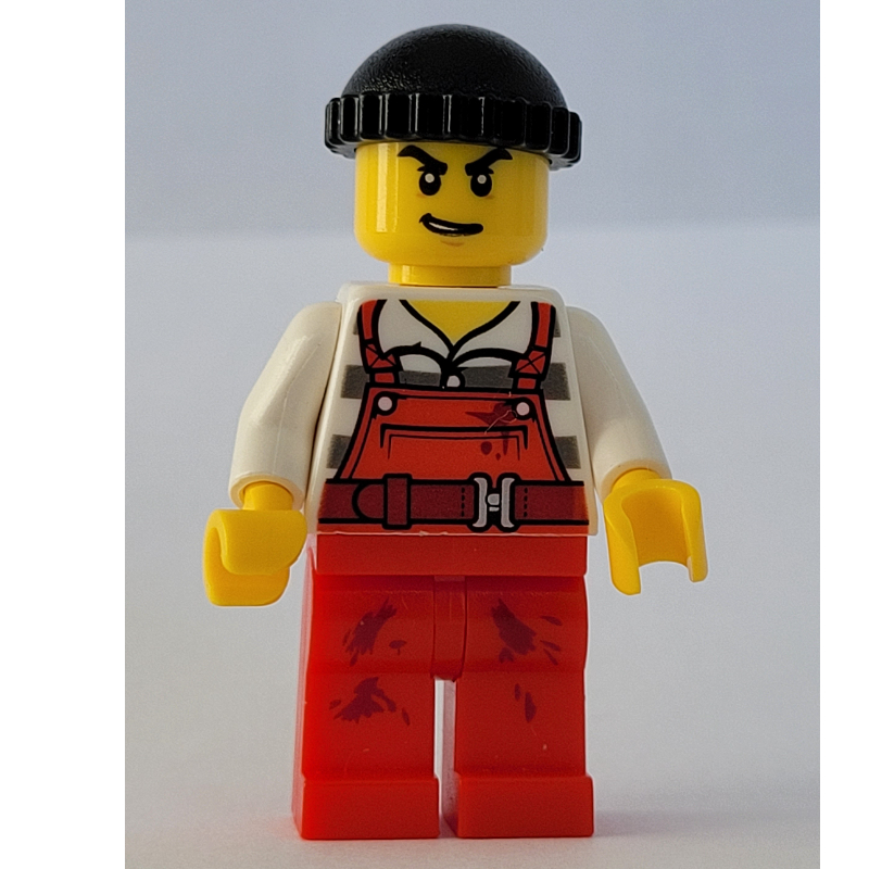 Criminel joe frankfurter, salopette rouge sur la chemise de prison, chapeau noir (Criminal Joe Frankfurter, Red Overalls over Prison Shirt, Black Hat)