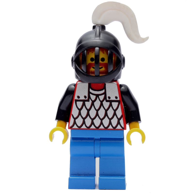 Chevalier (armure à écailles sur rouge) - bras noirs, jambes bleues, panache blanc (Knight (Scale Mail on Red) - Black Arms, Blue Legs, White Plume)