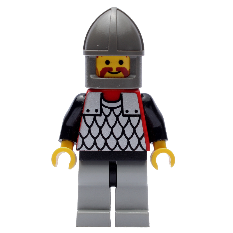 Chevalier (armure à écailles sur rouge) - bras noirs, jambes gris clair, mentonnier gris foncé (Knight (Scale Mail on Red) - Black Arms, Light Gray Legs, Dark Gray Chin-Guard)