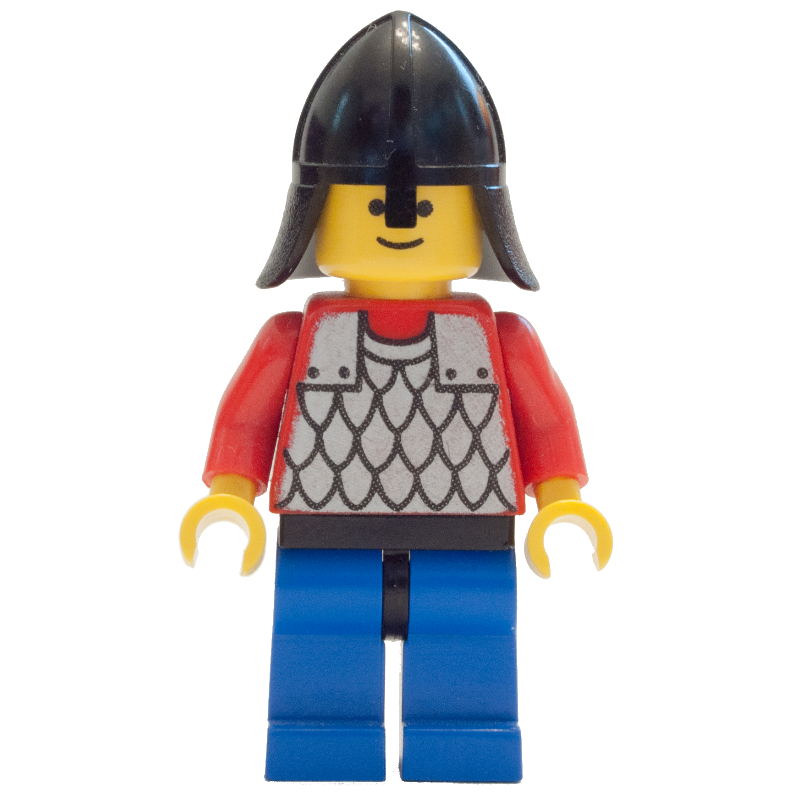 Chevalier (armure à écailles sur rouge) - bras rouges, jambes bleues, protège-cou noir (Knight (Scale Mail on Red) - Red Arms, Blue Legs, Black Neck-Protector)