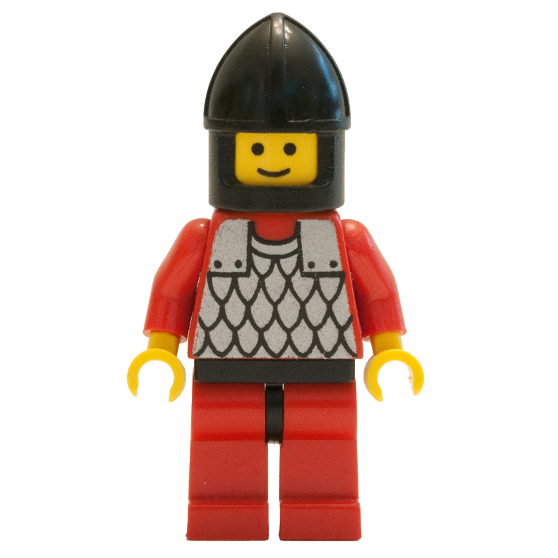 Chevalier (armure à écailles sur rouge) - bras rouges, jambes rouges, mentonnière noire (Knight (Scale Mail on Red) - Red Arms, Red Legs, Black Chin-Guard)