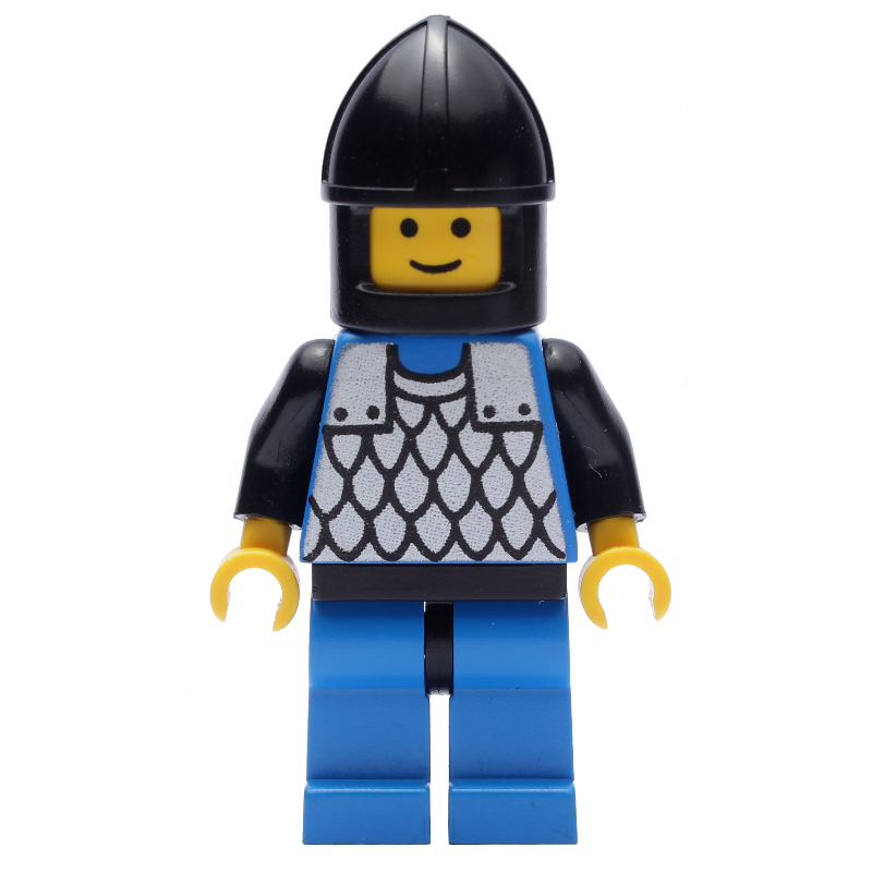 Chevalier (armure à écailles sur bleu) - bras noirs, jambes bleues, mentonnière noire (Knight (Scale Mail on Blue) - Black Arms, Blue Legs, Black Chin-Guard)