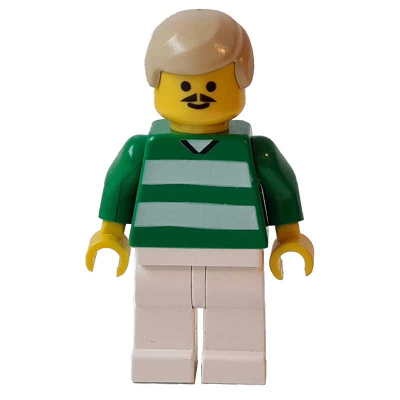 Torse vert, jambes blanches, cheveux beige, moustache, #9 (Soccer Player Green Torso, White Legs, Tan Hair, Mustache, #9)
