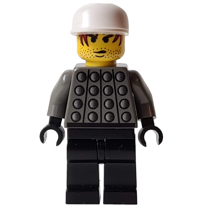 Gardien de but joueur de football gris foncé torse, jambes noires, casquette blanche (Soccer Player Goalie Dark Grey Torso, Black Legs, White Cap)