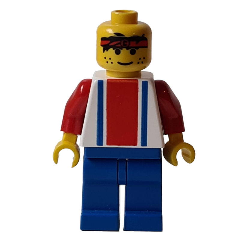 Torse blanc, rayures bleues/res, jambes bleues, bande de sueur,,3 (Soccer Player White Torso, Blue/Res Stripes, Blue Legs, Sweat Band, #3)