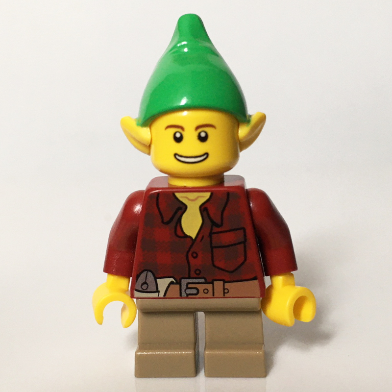 Elfe, chemise en flanelle rouge foncé, chapeau vert vif (Elf, Dark Red Flannel Shirt, Bright Green Hat)
