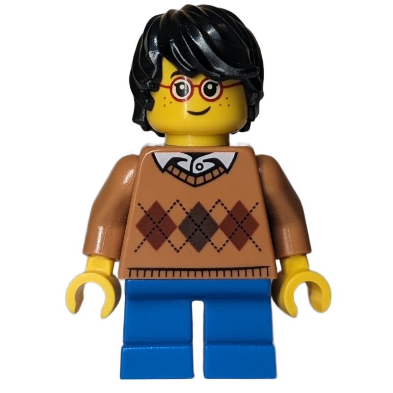 Garçon, chandail Argyle, jambes courtes bleues, lunettes (Boy, Argyle Sweater, Short Blue Legs, Glasses)