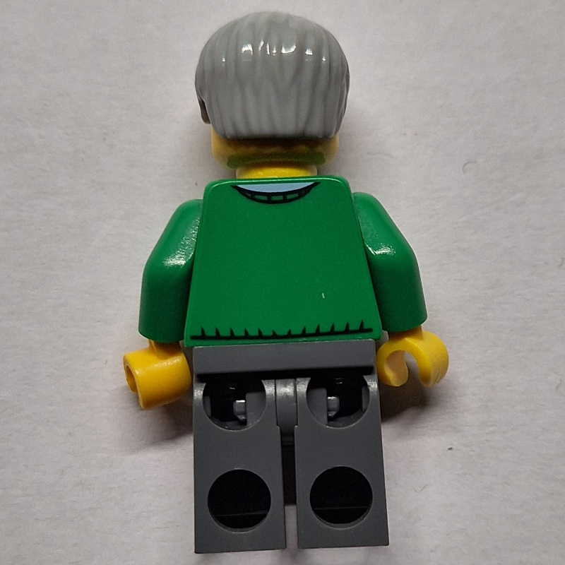 Homme, chandail vert à col en V, jambes gris bleuté foncé, barbe (Man, Green V-Neck Sweater, Dark Bluish Gray Legs, Beard)