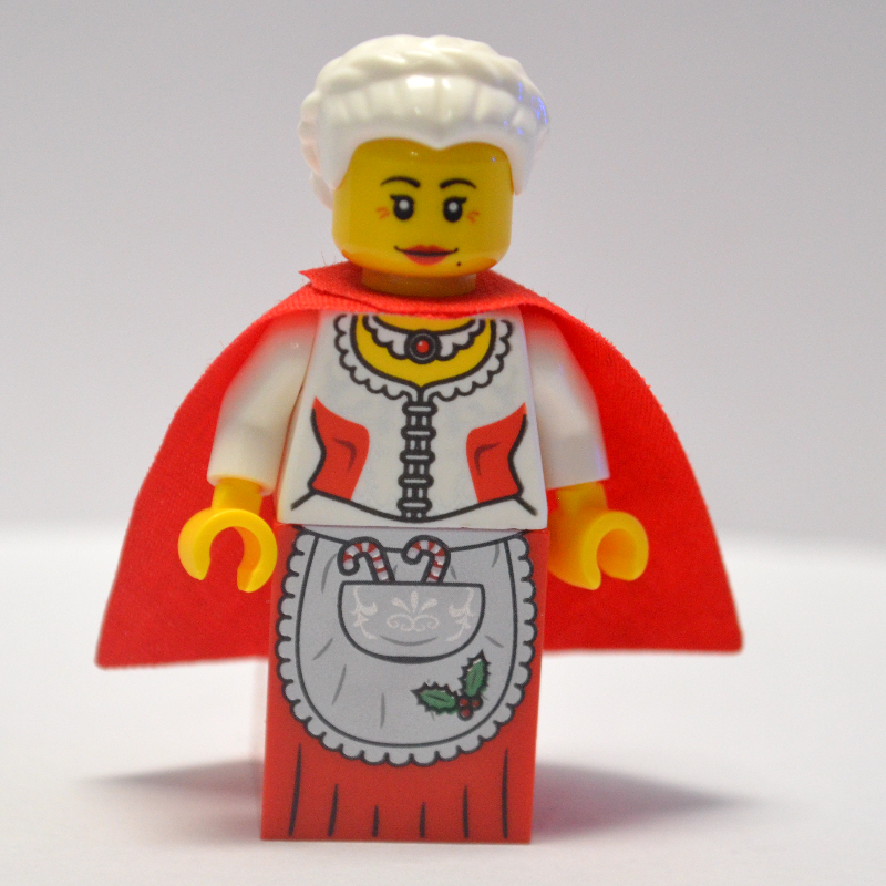 Mrs. claus, corset blanc avec des côtés rouges, tablier avec des cannes de bonbons, robe rouge (Mrs. Claus, White Corset with Red Sides, Apron with Candy Canes, Red Dress)