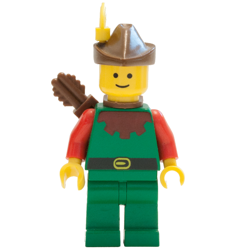 Archer homme des bois (Forestmen) - rouge, chapeau brun, plume jaune (Forestman Archer (Forestmen) - Red, Brown Hat, Yellow Plume)