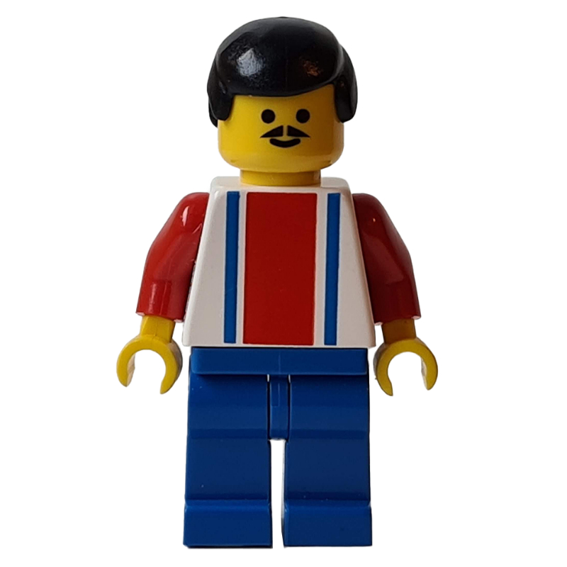 Torse blanc joueur de football avec rayures bleues/rouges, jambes bleues #4 (Soccer Player White Torso with Blue/Red Stripes, Blue Legs #4)