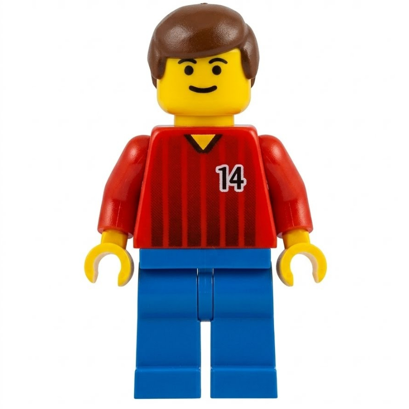 Joueur de football torse rouge, jambes bleues, 14, (Soccer Player Red Torso, Blue Legs, #14)