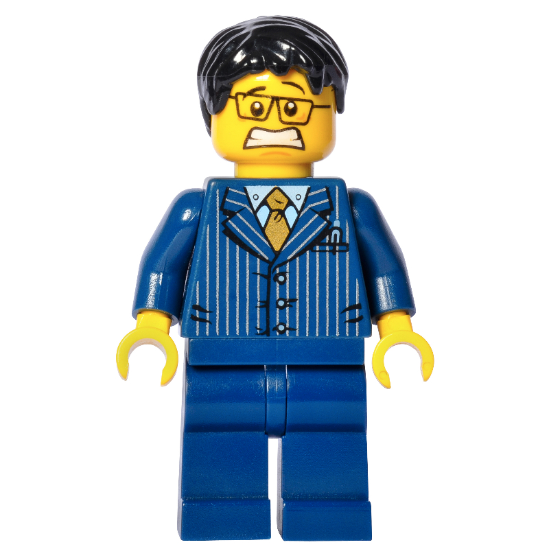Homme, costume à rayures bleu foncé avec cravate en or, cheveux noirs, lunettes, 3626cpr0792 (Man, Dark Blue Pinstripe Suit with Gold Tie, Black Hair, Glasses, 3626cpr0792)