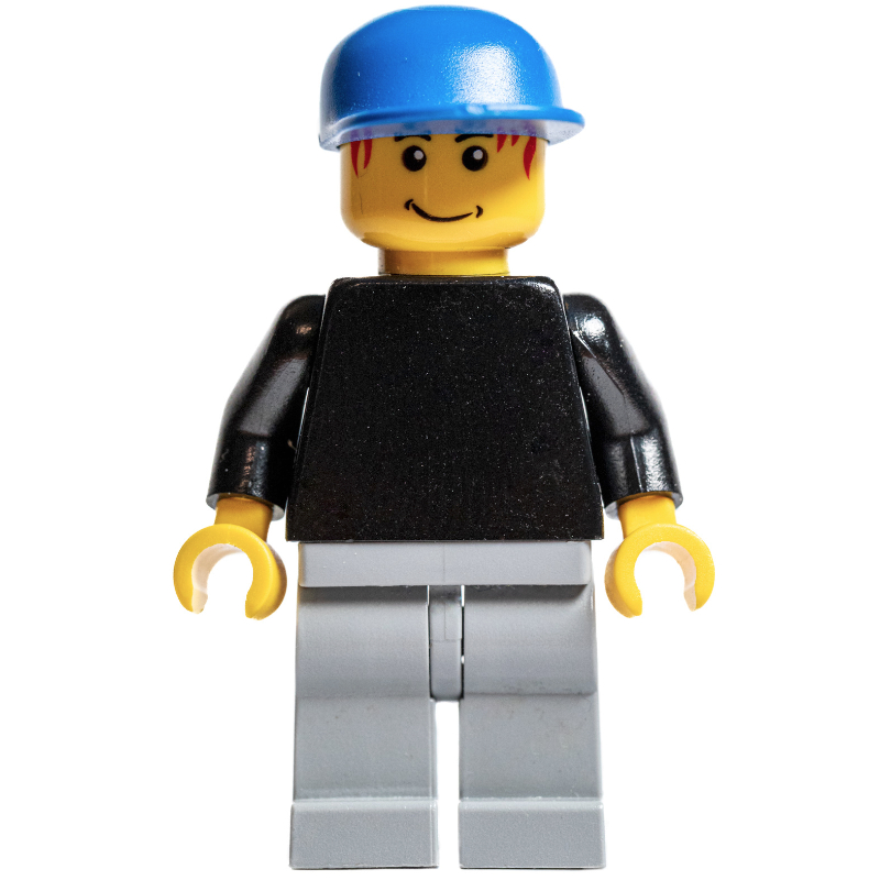Gardien de but joueur de football torse noir, jambes gris bleuté clair, casquette bleue (Soccer Player Goalie Black Torso, Light Bluish Gray Legs, Blue Cap)