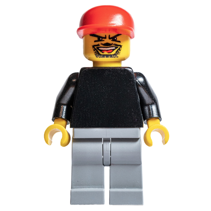 Gardien de but joueur de football torse noir, jambes gris bleuté clair, casquette rouge (Soccer Player Goalie Black Torso, Light Bluish Gray Legs, Red Cap)
