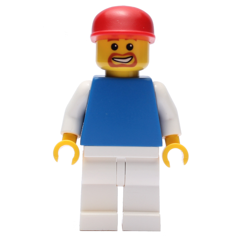 Homme - torse bleu, bras blancs, jambes blanches, casquette rouge (Man - Blue Torso, White Arms, White Legs, Red Cap)