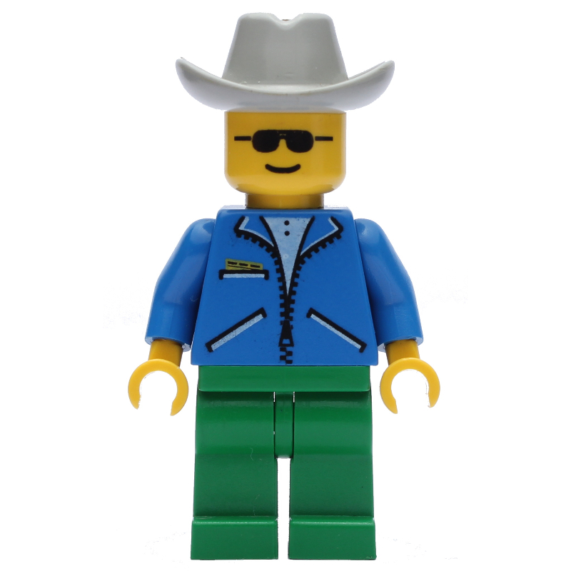 Homme - veste bleue, jambes vertes, chapeau de cowboy gris clair (Man - Blue Jacket, Green Legs, Light Grey Cowboy Hat)
