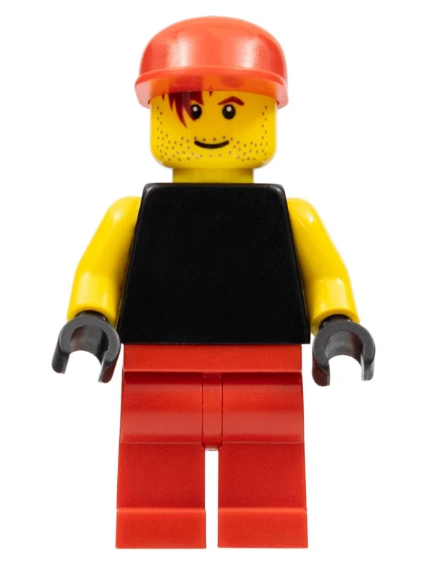 Homme - torse noir, jambes rouges, casquette rouge (Man - Black Torso, Red Legs, Red Cap)