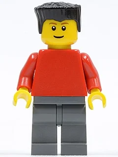 Homme - torse rouge, jambes gris foncé, cheveux noirs (Man - Red Torso, Dark Grey Legs, Black Hair)