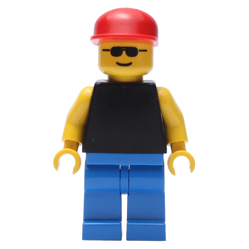 Homme - torse noir, jambes bleues, casquette rouge (Man - Black Torso, Blue Legs, Red Cap)
