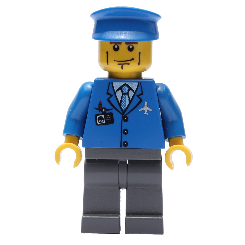 Pilote, veste bleue avec logo avion et cravate bleue, chapeau bleu (Pilot, Blue Jacket with Plane Logo and Blue Tie, Blue Hat)