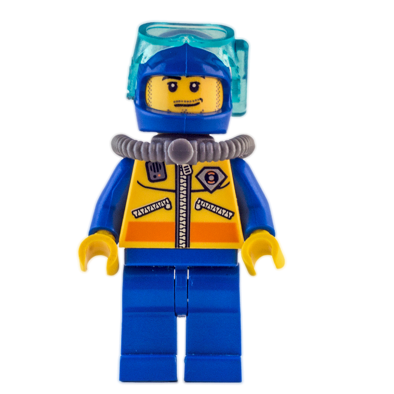 Plongeur des garde-côtes, casque bleu, bouteille d’air, masque (Coast Guard Diver, Blue Helmet, Airtank, Mask)
