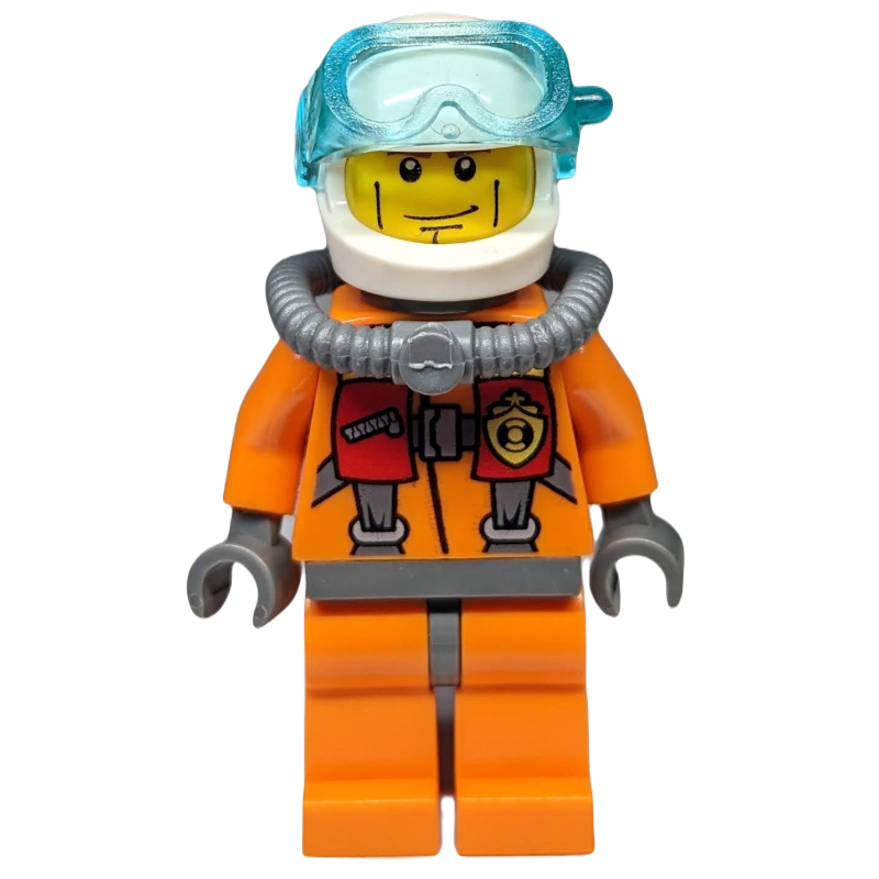 Plongeur des garde-côtes, orange, casque blanc, bouteille d’air, masque (Coast Guard Diver, Orange, White Helmet, Airtank, Mask)