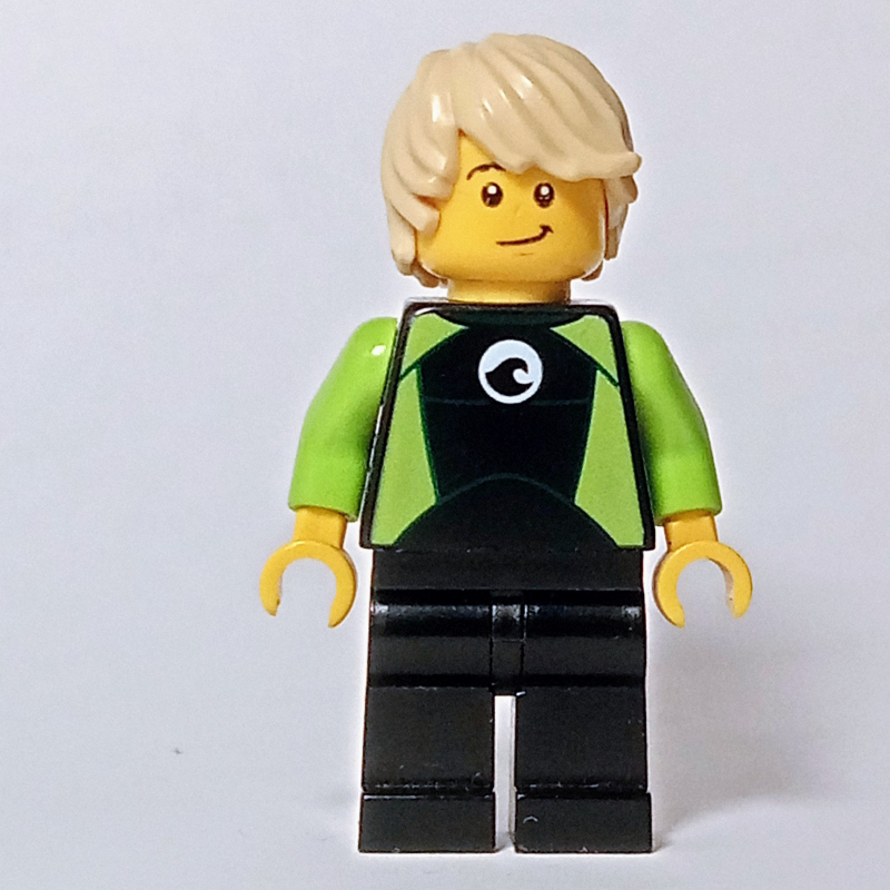 Tom, combinaison de plongée noire et vert citron, cheveux beiges (Tom, Black and Lime Wetsuit, Tan Hair)