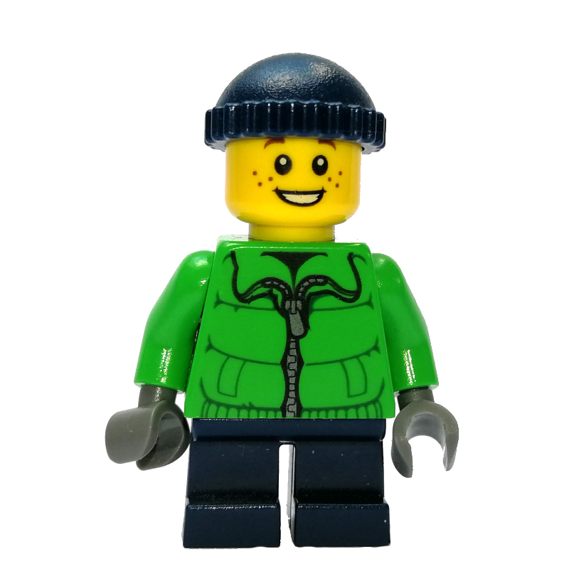Garçon, veste verte, courtes jambes bleu foncé, chapeau bleu foncé (Boy, Green Jacket, Short Dark Blue Legs, Dark Blue Hat)