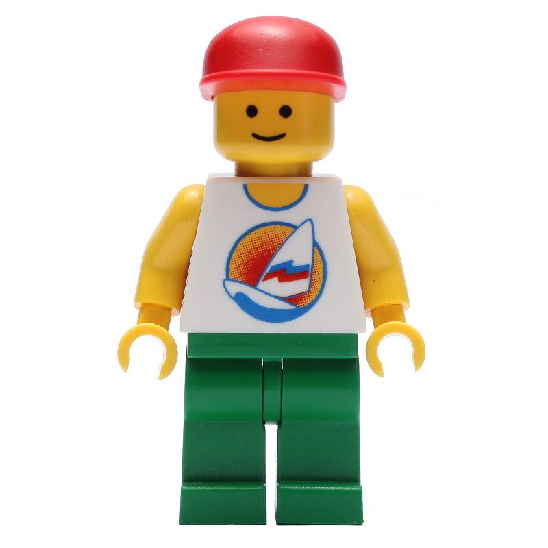 Torse blanc avec planche de surf, jambes vertes, casquette rouge (3626b tête) (White Torso with Surfboard, Green Legs, Red Cap (3626b Head))
