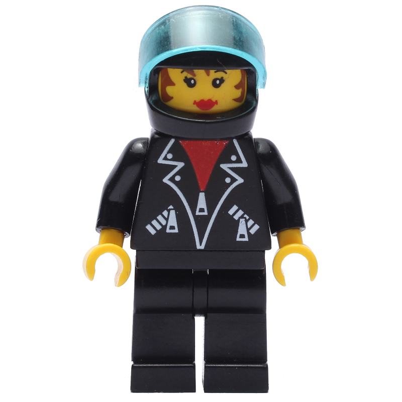 Veste noire, jambes noires, casque noir, femme (Black Jacket, Black Legs, Black Helmet, Female)