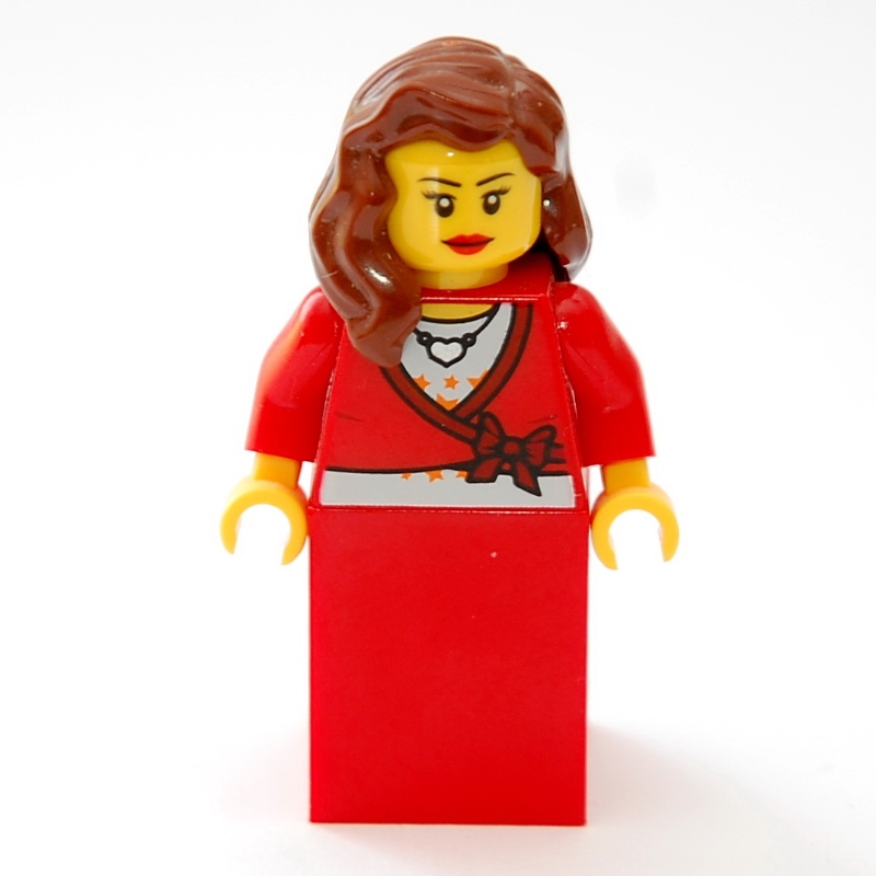 Femme, cardigan noué avec noeud et collier, jupe rouge (3626bpr0043 tête) (Woman, Cardigan Tied with Bow and Necklace, Red Skirt (3626bpr0043 Head))