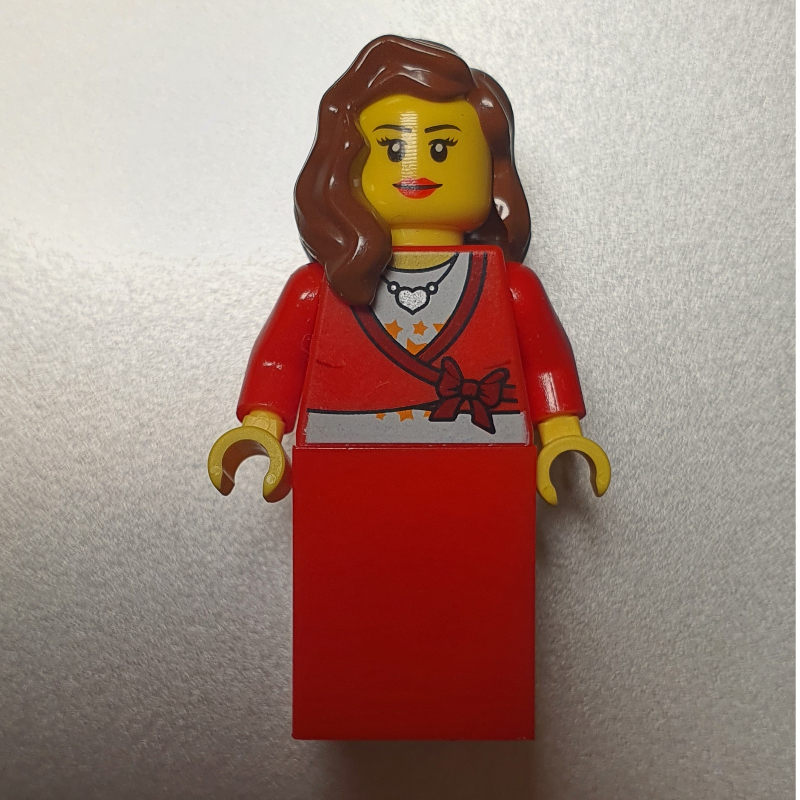 Femme, cardigan noué avec noeud et collier, jupe rouge (3626bpr0892 tête) (Woman, Cardigan Tied with Bow and Necklace, Red Skirt (3626bpr0892 Head))