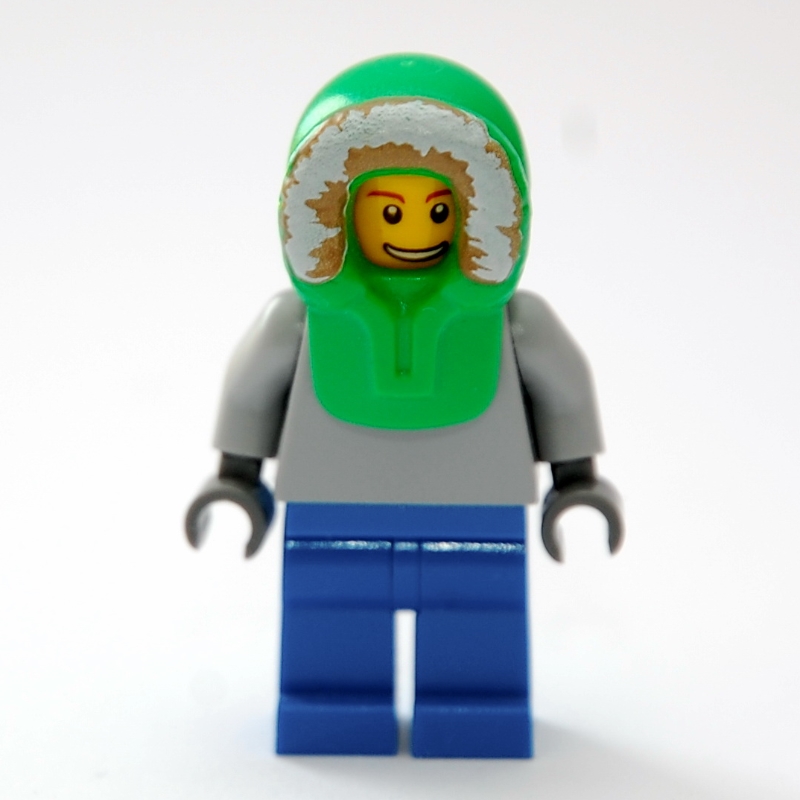 Homme, clair clair bleuâtre gris torse, jambes bleues, capuche vert vif (Man, Plain Light Bluish Gray Torso, Blue Legs, Bright Green Hood)