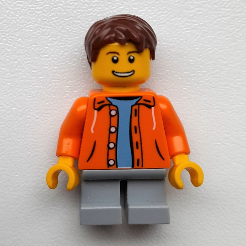Garçon, veste orange ouverte, courtes jambes gris bleuté clair (Boy, Open Orange Jacket, Short Light Bluish Gray Legs)