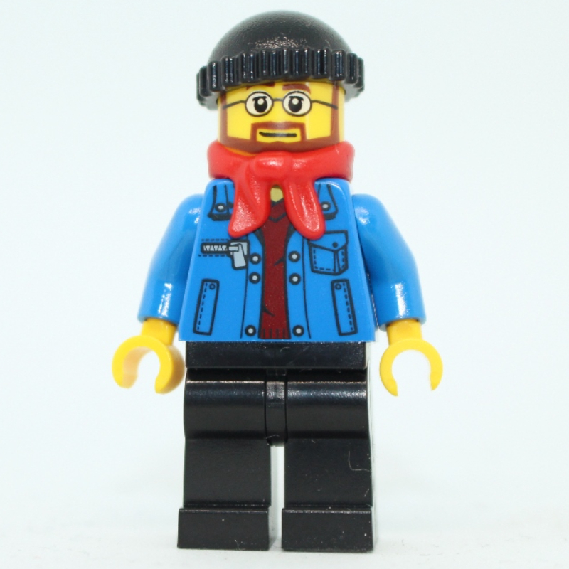 Homme, veste en jean ouvert, noir, jambes, écharpe rouge, chapeau noir (Man, Open Denim Jacket, Black, Legs, Red Scarf, Black Hat)