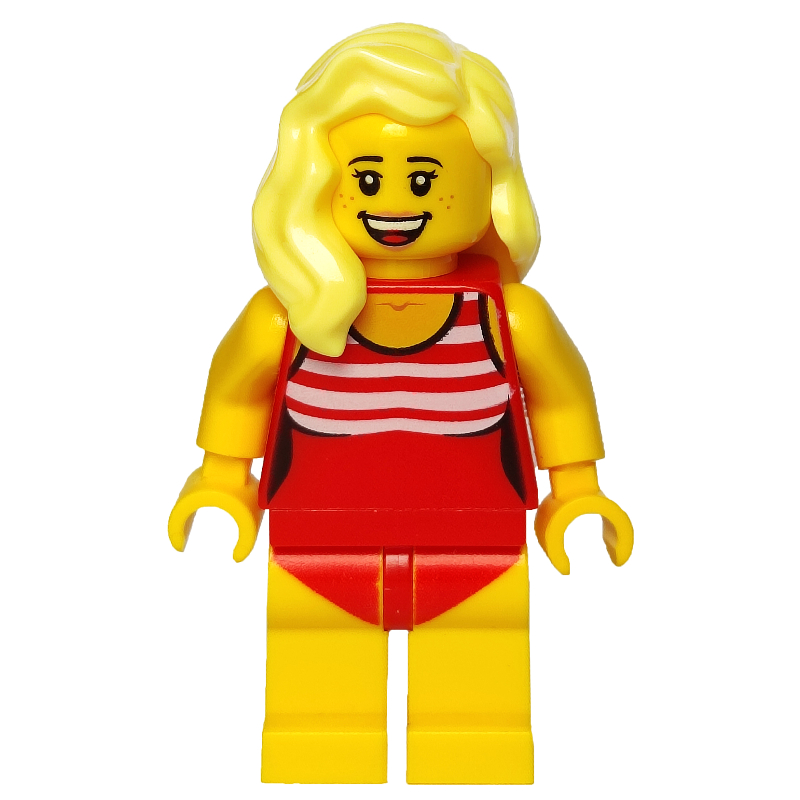 Femme, maillot de bain rouge, cheveux jaune clair vif (Woman, Red Swimsuit, Bright Light Yellow Hair)