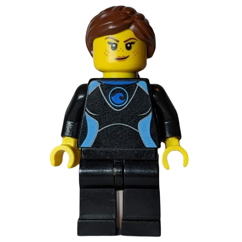 Surfeur, femme, combinaison de plongée noire, cheveux brun rougeâtre (Surfer, Woman, Black Wetsuit, Reddish Brown Hair)